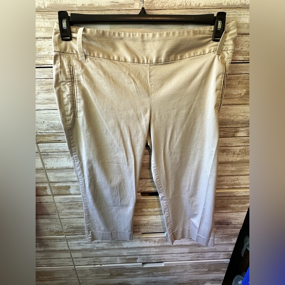 🤍 Banana Republic Martin Fit Cream Cropped Pants Size 12 Side Zip Stretch